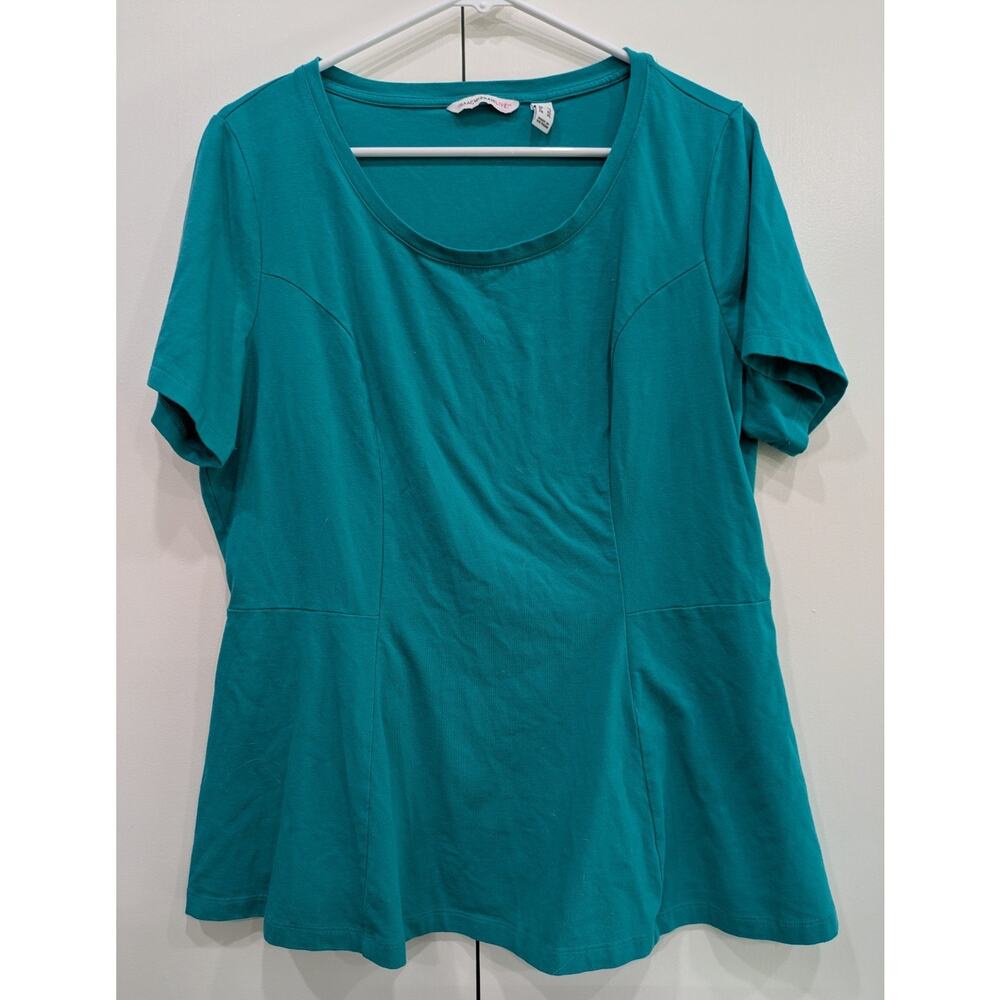Isaac Mizrahi Live! Teal Flared Peplum Knit Top Short Sleeve Scoop Neck Size XL